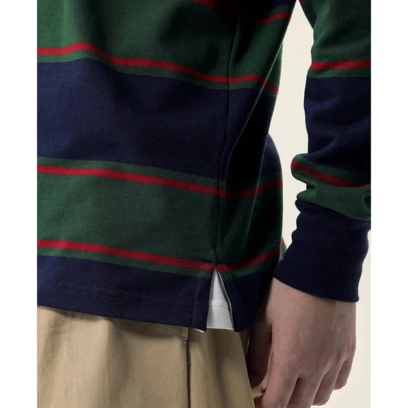 Bronson Long Sleeve Polo Jersey Rugby Shirt, XL Vtg Style Green Navy Red - Picture 5 of 9